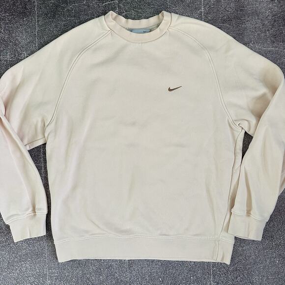 Men's Vintage Y2K Nike Pastel Rose Gold Pink Mini Logo Crewneck Sweatshirt Sz L - Picture 1 of 4
